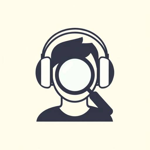 Icono de un lector de pantalla, representando una pantalla con una lupa y una persona utilizando auriculares.